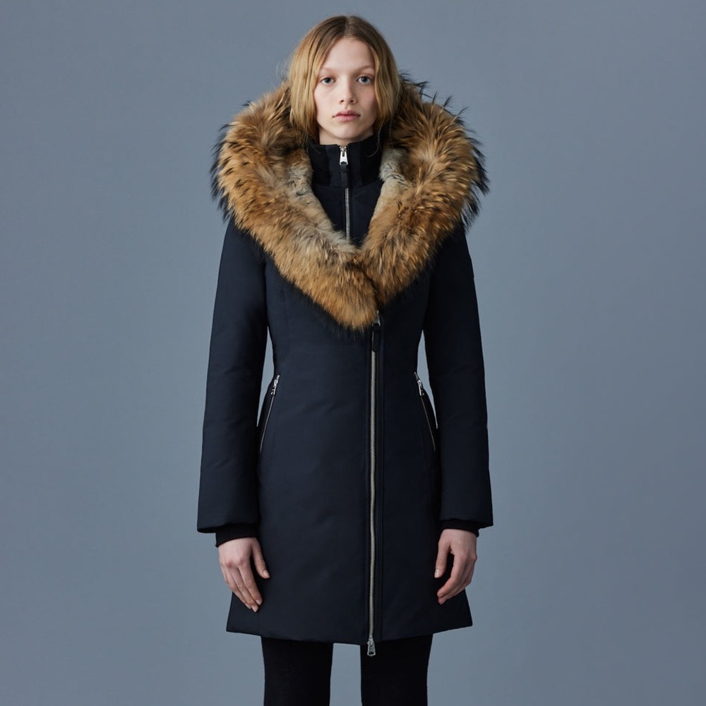 TRISH Powder Touch down coat with natural fur Signature Mackage Collar